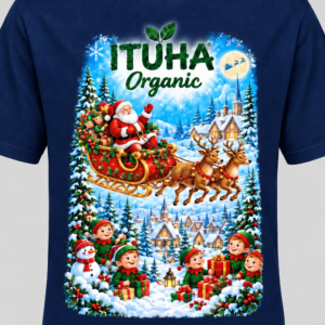 ITUHA Organic Festive Christmas Graphic Blue T-Shirt