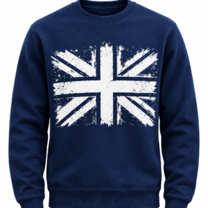 Distressed White Union Jack Flag Navy Blue Sweatshirt
